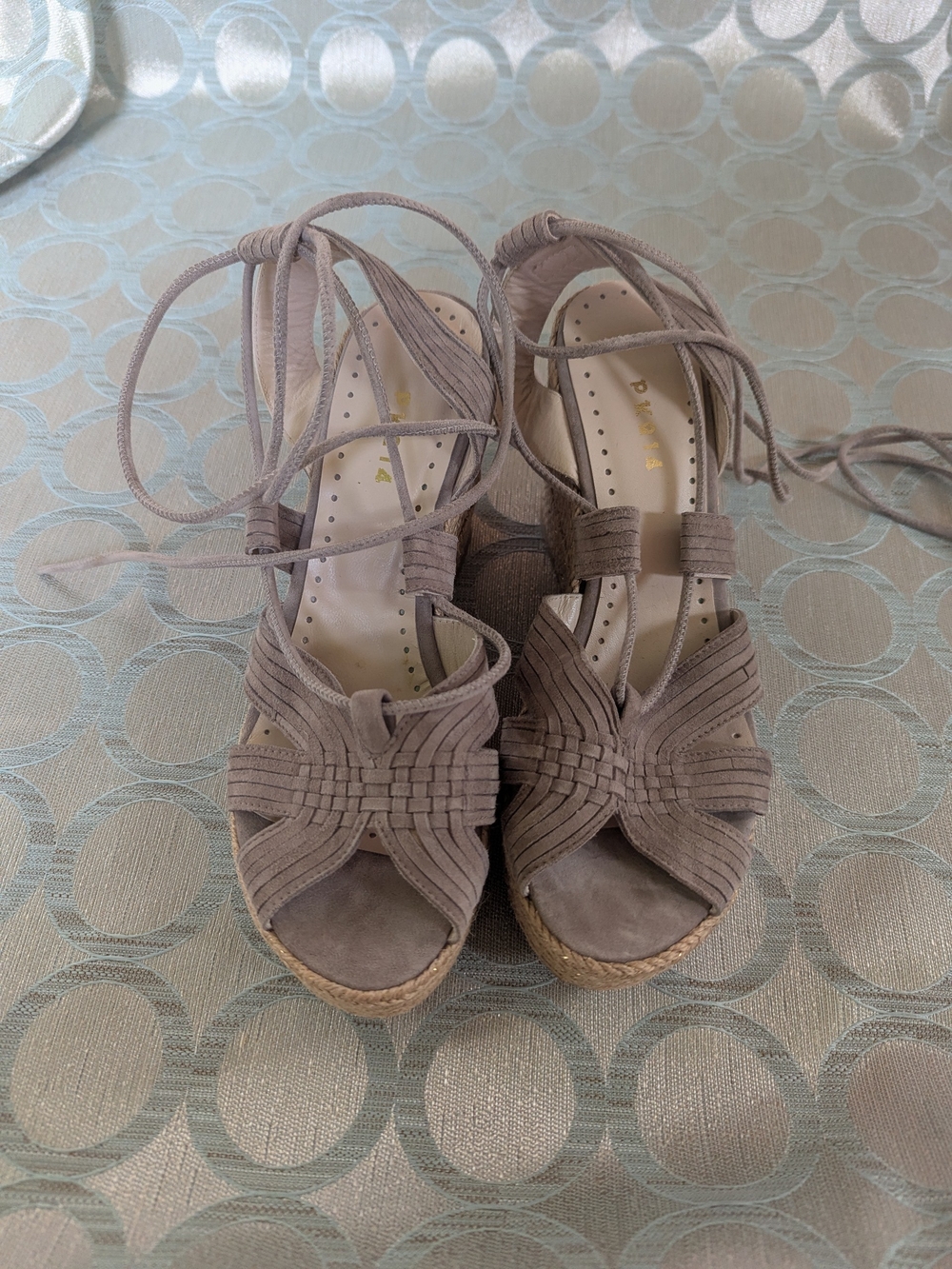 PK214 Lace-Up Woven Espadrille Wedge Sandals - Taupe - Picture 2 of 4